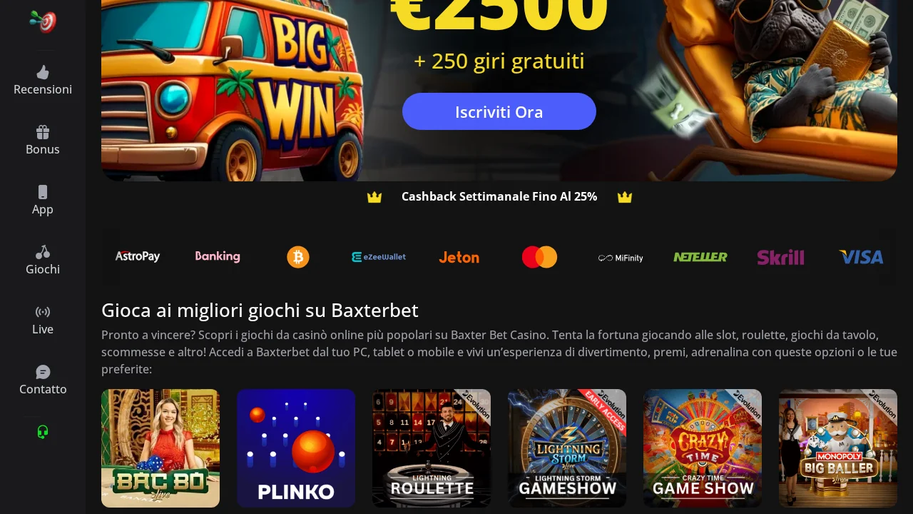 BaxterBet payment options